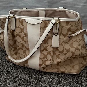 Coach Beige and Cream Signature Tote